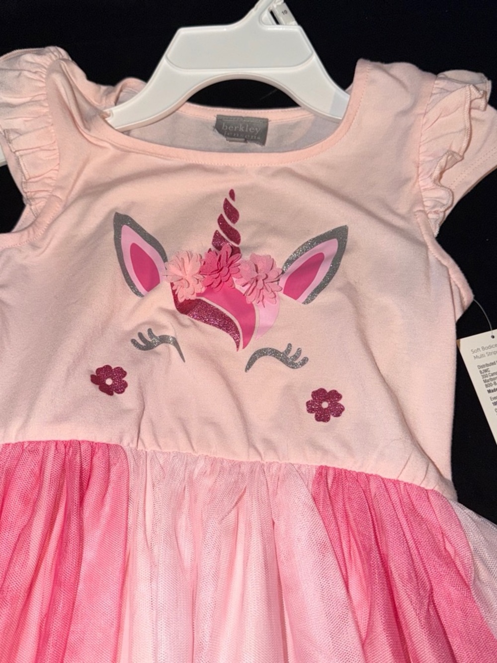 Berkley Girls' Pink Unicorn Tulle Dress with Floral Accents